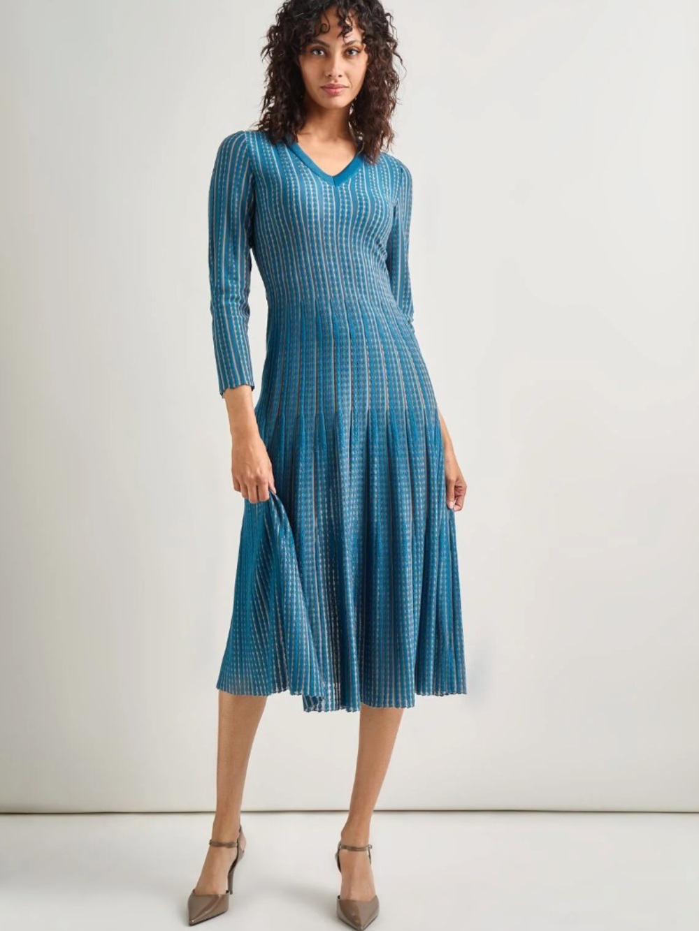Misook Teal Blue Pleated Knit Midi Dress Size XL